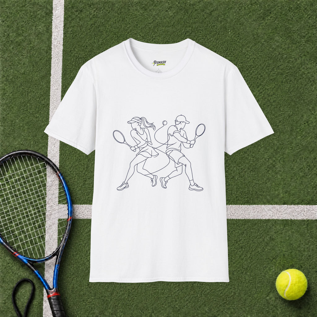 Tennis Doubles Players Line Art T-Shirt
