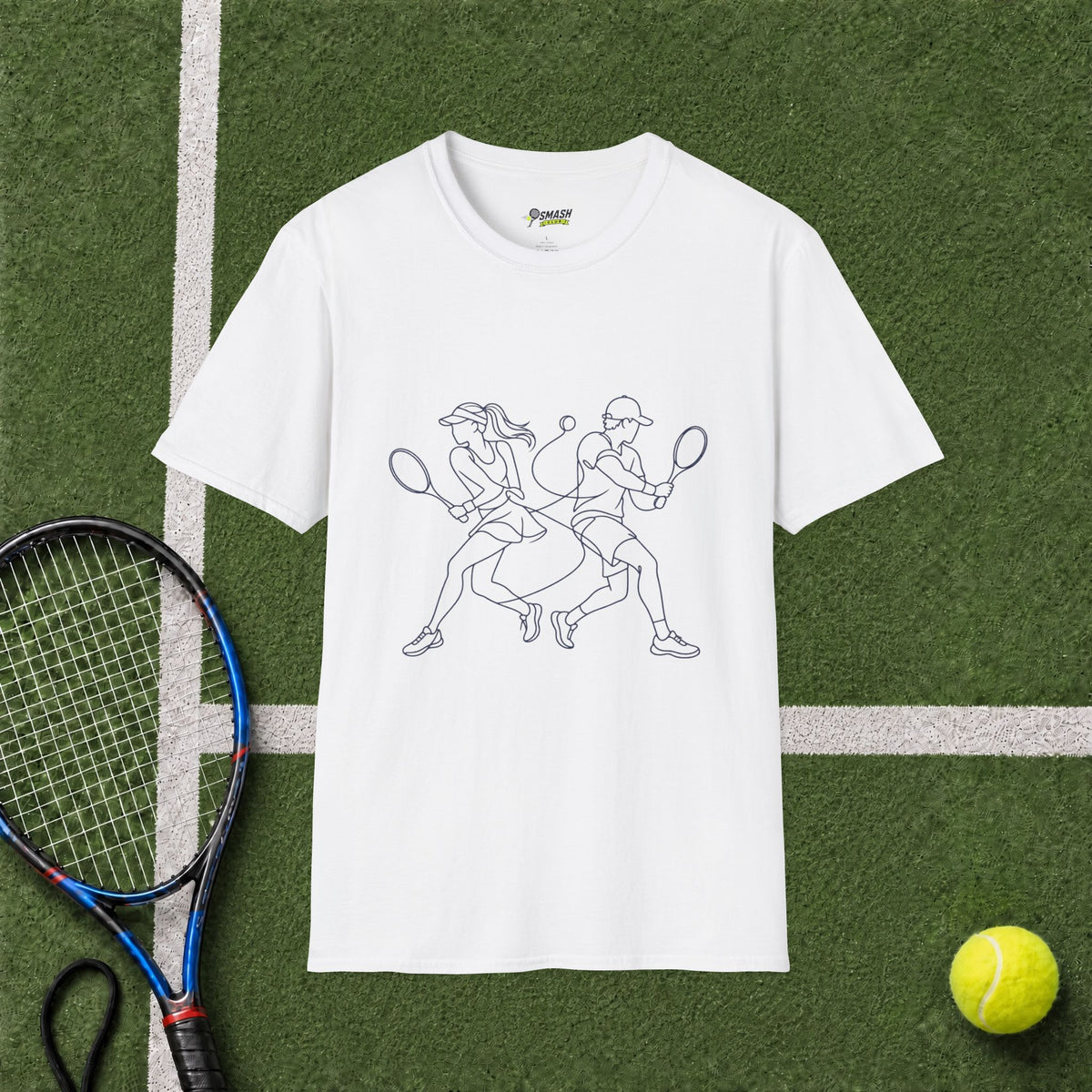 Tennis Doubles Players Line Art T-Shirt