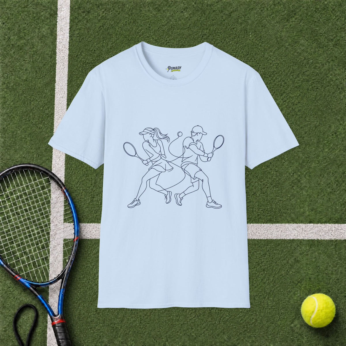 Tennis Doubles Players Line Art T-Shirt