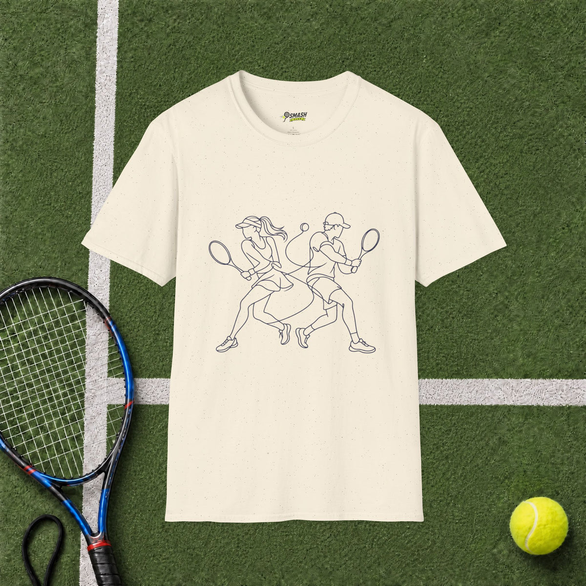Tennis Doubles Players Line Art T-Shirt